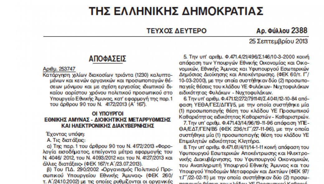 “Ρημάξανε” το ΥΠΕΘΑ – Διώχνουν χιλιάδες – Ολο το ΦΕΚ