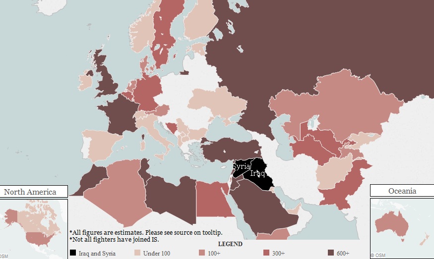 Από ποιες χώρες και πόσοι είναι οι ξένοι μισθοφόροι ισλαμιστές στη Συρία – Χάρτης